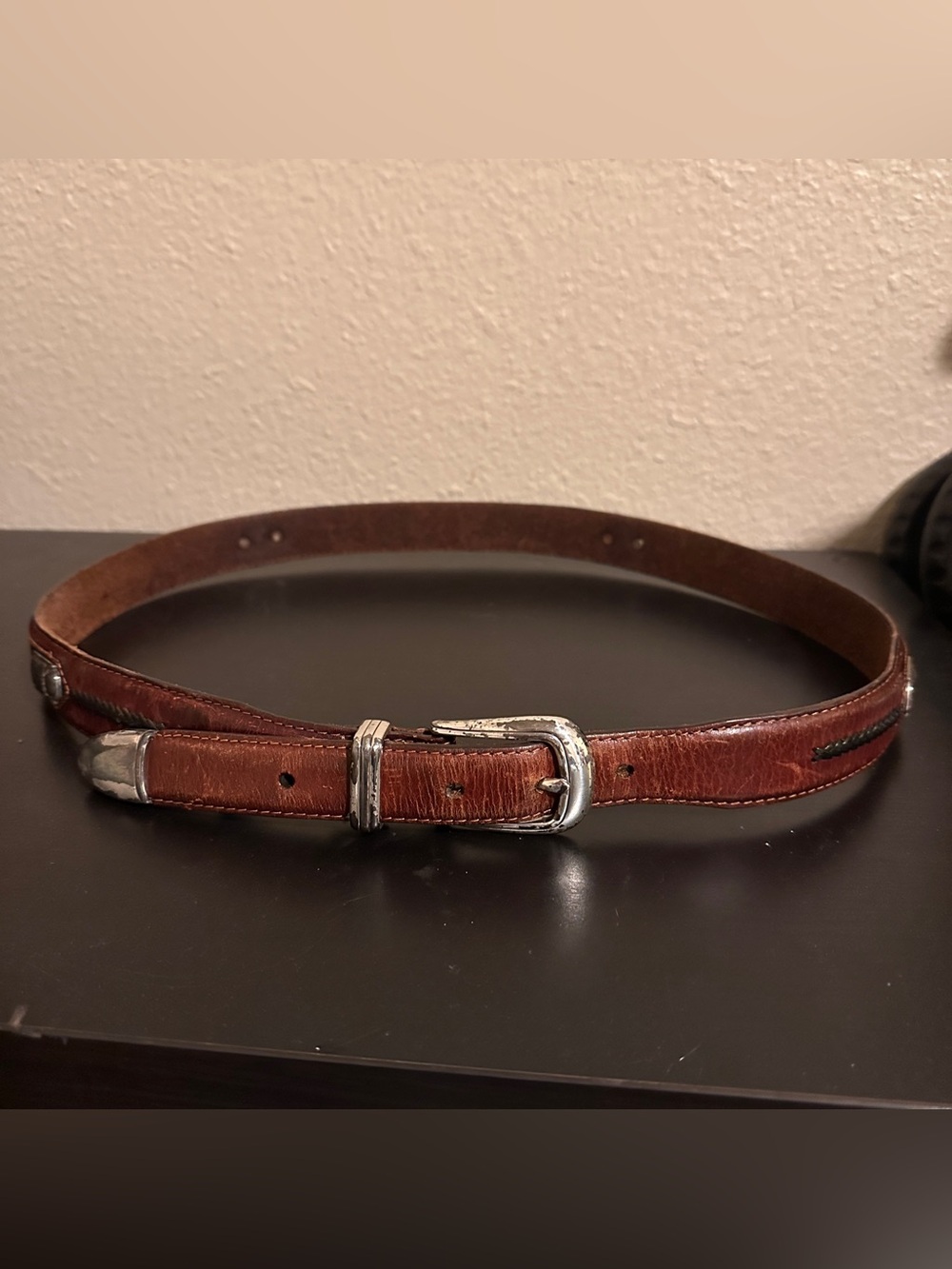 Vintage Onyx by Brighton Leather Belt Golf Motif Conchos 43.5" Brown